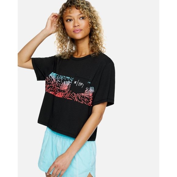 Hurley x Sig Zane Cropped Top Floral Crew T-Shirt Sz Womens L Large Aloha Hawaii - Picture 5 of 8